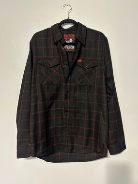 Dixxon Redline Flannel Snap Button Pocket Long Sleeve size Medium Black Red